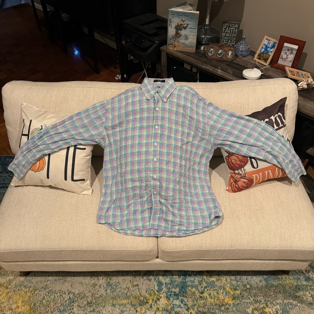 Men’s XL Casual Fun Dress Shirt, Cool Color plaid